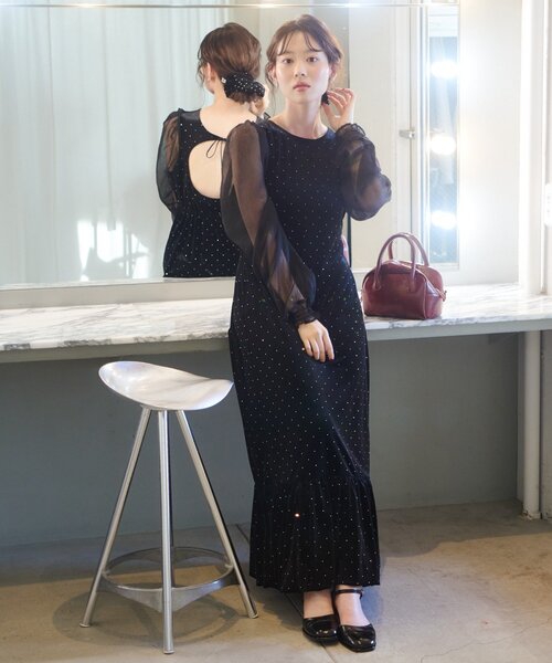 結婚式 オケージョン kastane ベロア ワンピース 結婚式/オケージョン】ベロアスタッズワンピース（ワンピース