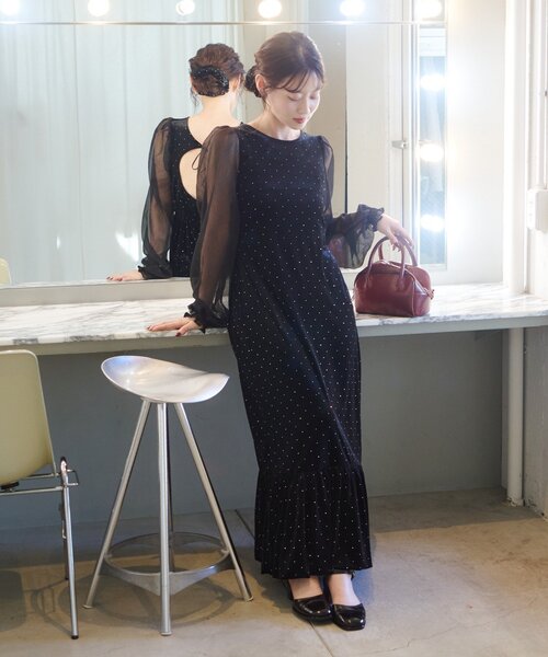 結婚式/オケージョン/2サイズ展開/WEB先行】ベロアスタッズワンピース