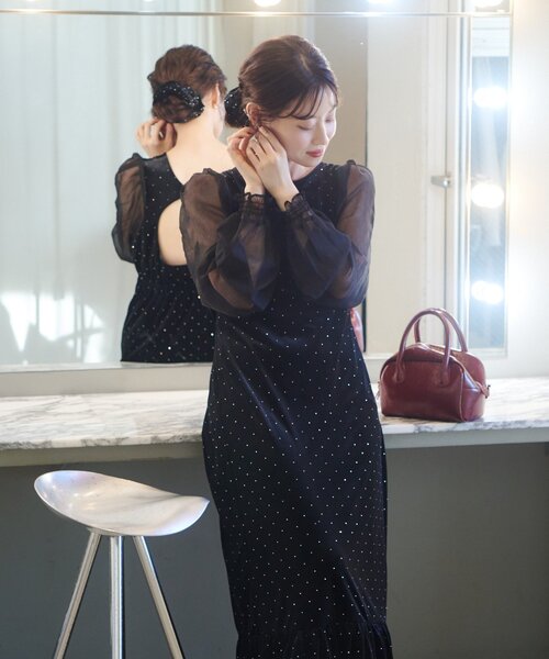 Kastane（カスタネ）の「【結婚式/オケージョン】ベロアスタッズワンピース（ワンピース・レディース・ブラック/ブラウン・1/0）」の3枚目の写真