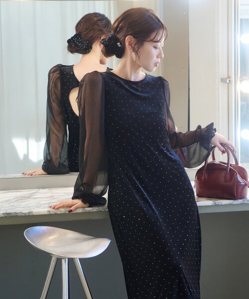 Kastane（カスタネ）の「【結婚式/オケージョン】ベロアスタッズワンピース（ワンピース・レディース・ブラック/ブラウン・1/0）」の5枚目の写真