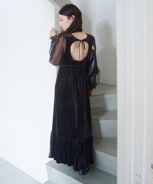 Kastane オケージョンドレス ベロア 結婚式/オケージョン】ベロアスタッズワンピース（ワンピース