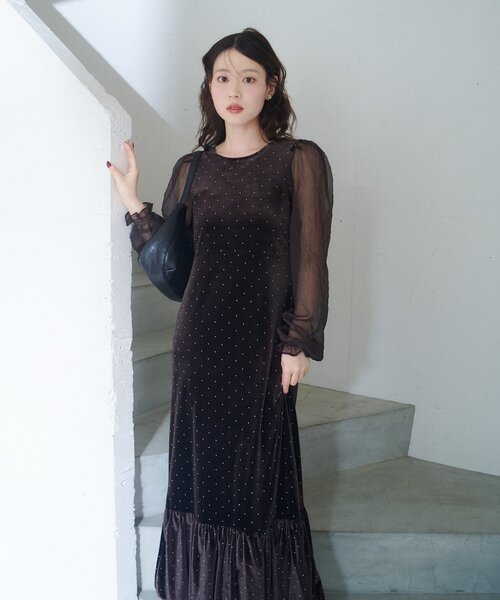 結婚式/オケージョン】ベロアスタッズワンピース（ワンピース