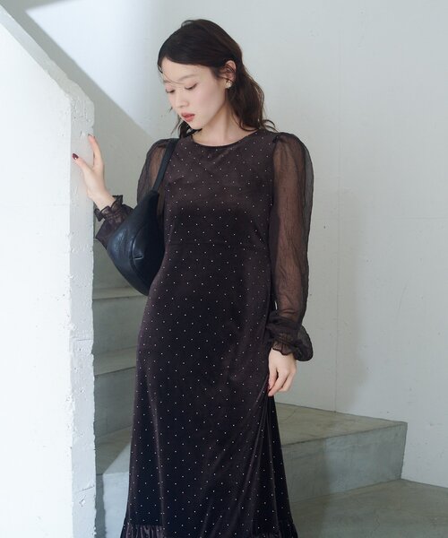 結婚式/オケージョン】ベロアスタッズワンピース（ワンピース