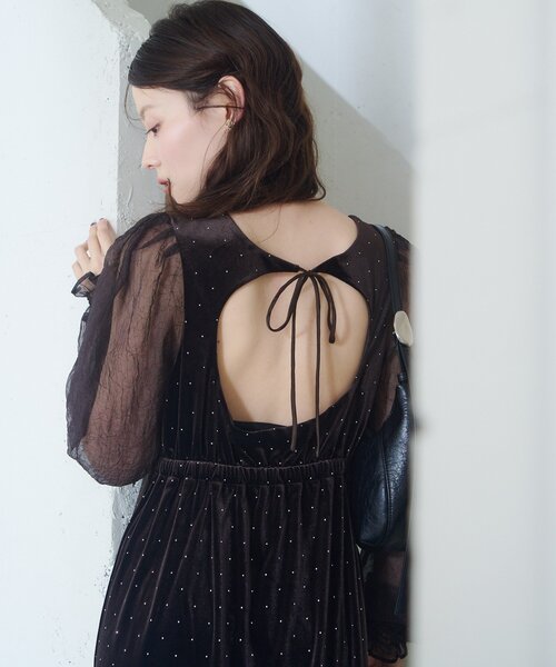 結婚式/オケージョン/2サイズ展開/WEB先行】ベロアスタッズワンピース