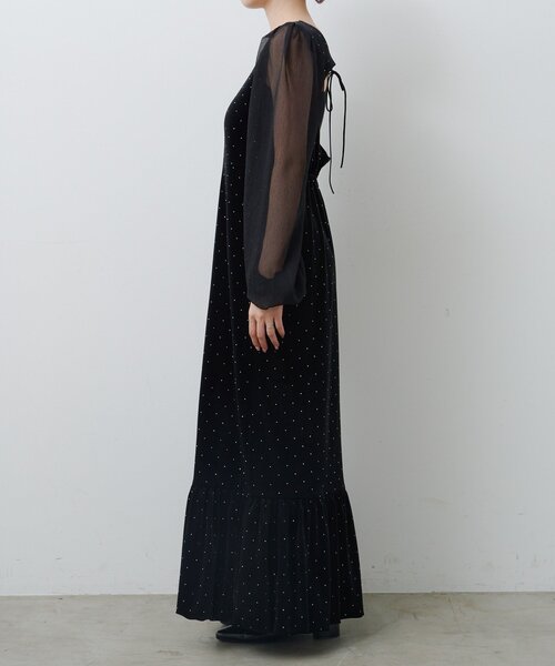 結婚式/オケージョン/2サイズ展開/WEB先行】ベロアスタッズワンピース