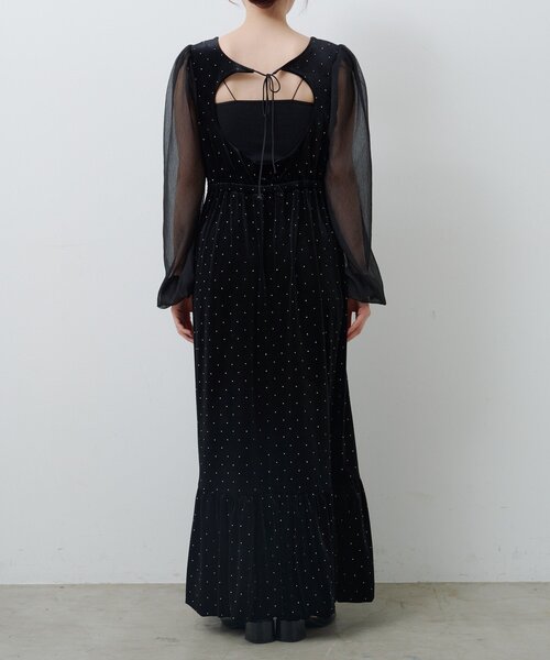 結婚式/オケージョン/2サイズ展開/WEB先行】ベロアスタッズワンピース