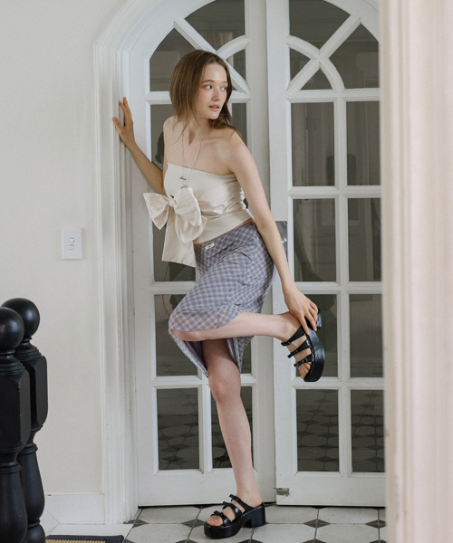 LETERIE（レテリー）の「CHECK MIDE SKIRT_LIGHT GREY（スカート・レディース・ライトグレー・FREE）」の3枚目の写真