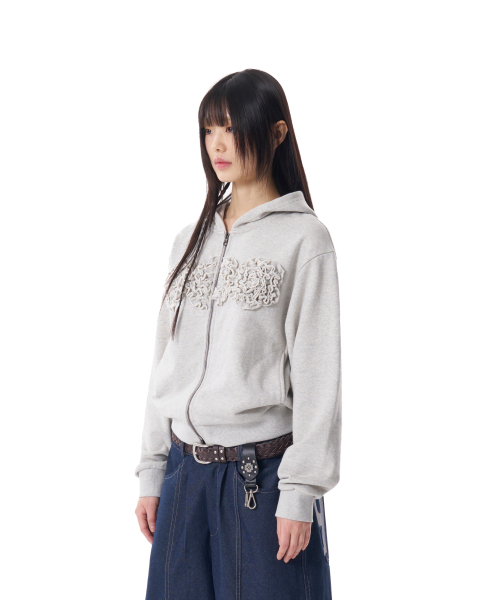 セール】Flowers Zip-Up Hoodie (Gray)（パーカー）｜AAKAM（アーカム