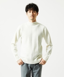 MK MICHEL KLEIN HOMME  | 【洗濯機で洗える】モックネックニット / ランダムタックストライプ(ニット/セーター)