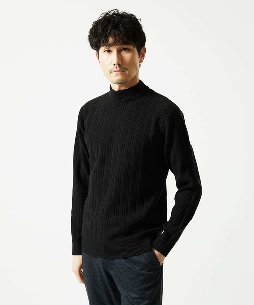 MK MICHEL KLEIN HOMME （エムケーミッシェルクランオム）の「【洗濯機で洗える】モックネックニット / ランダムタックストライプ（ニット/セーター・メンズ・ブラック/ホワイト/アイボリー・48/51/46）」の3枚目の写真