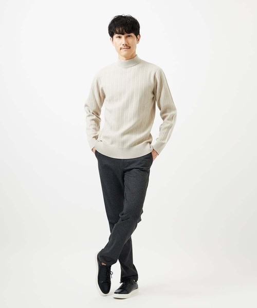 MK MICHEL KLEIN HOMME （エムケーミッシェルクランオム）の「【洗濯機で洗える】モックネックニット / ランダムタックストライプ（ニット/セーター・メンズ・ブラック/ホワイト/アイボリー・48/51/46）」の6枚目の写真