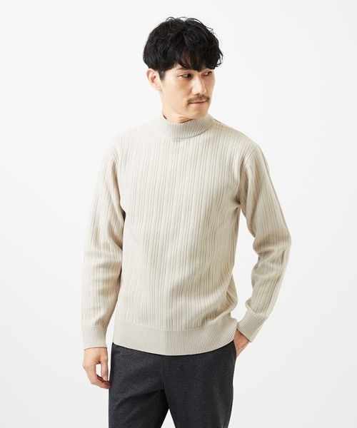 MK MICHEL KLEIN HOMME （エムケーミッシェルクランオム）の「【洗濯機で洗える】モックネックニット / ランダムタックストライプ（ニット/セーター・メンズ・ブラック/ホワイト/アイボリー・48/51/46）」の7枚目の写真