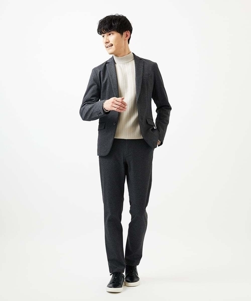 MK MICHEL KLEIN HOMME （エムケーミッシェルクランオム）の「【洗濯機で洗える】モックネックニット / ランダムタックストライプ（ニット/セーター・メンズ・ブラック/ホワイト/アイボリー・48/51/46）」の8枚目の写真