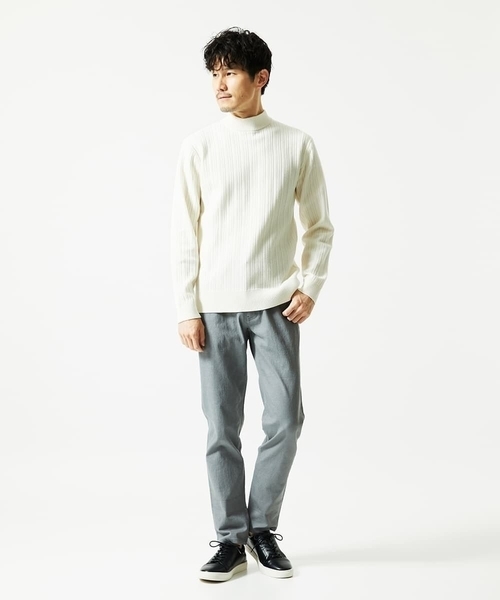 MK MICHEL KLEIN HOMME （エムケーミッシェルクランオム）の「【洗濯機で洗える】モックネックニット / ランダムタックストライプ（ニット/セーター・メンズ・ブラック/ホワイト/アイボリー・48/51/46）」の11枚目の写真