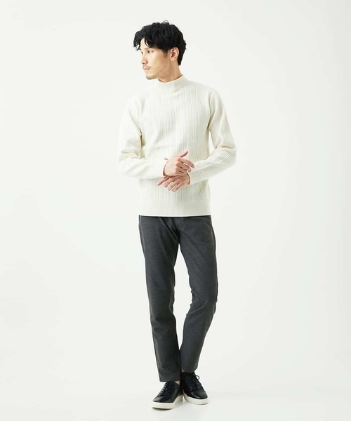 MK MICHEL KLEIN HOMME （エムケーミッシェルクランオム）の「【洗濯機で洗える】モックネックニット / ランダムタックストライプ（ニット/セーター・メンズ・ブラック/ホワイト/アイボリー・48/51/46）」の12枚目の写真