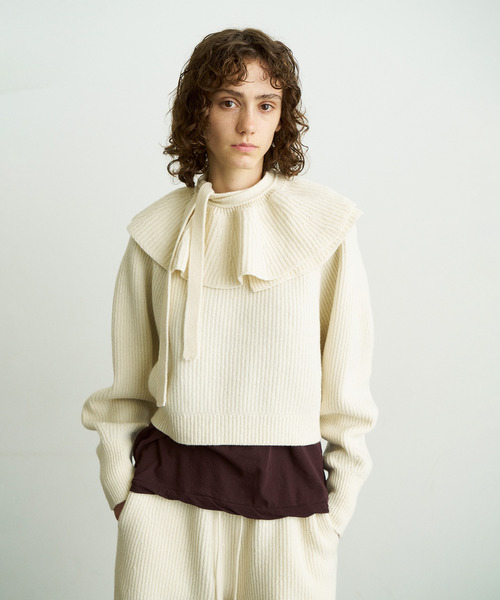UNFIL(アンフィル)の「UNFIL アンフィル / woolen cotton & ex.fine lambs wool ribbed-knit P/O セットアップウールコットンウールリブニットプルオーバー / WVFL-UW123(ニット/セーター・レディース・オフホワイト/モカ・1)」の6枚目の写真
