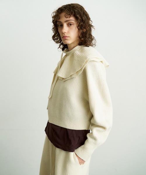 UNFIL(アンフィル)の「UNFIL アンフィル / woolen cotton & ex.fine lambs wool ribbed-knit P/O セットアップウールコットンウールリブニットプルオーバー / WVFL-UW123(ニット/セーター・レディース・オフホワイト/モカ・1)」の7枚目の写真