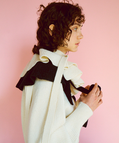 UNFIL(アンフィル)の「UNFIL アンフィル / woolen cotton & ex.fine lambs wool ribbed-knit P/O セットアップウールコットンウールリブニットプルオーバー / WVFL-UW123(ニット/セーター・レディース・オフホワイト/モカ・1)」の3枚目の写真