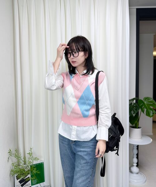 SELITIO(セレティオ)の「レディース アーガイルVネックソフトニットベスト ピンク(ベスト・レディース・ピンク・SMALL/MEDIUM/LARGE)」の5枚目の写真