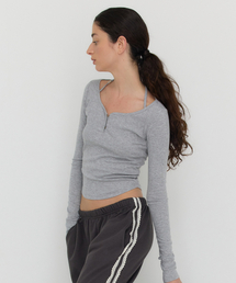 ROMY HALTER LAYERED BUTTON T - GREY