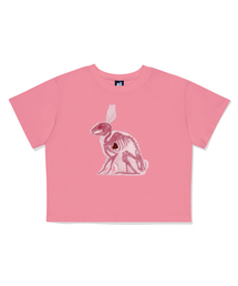 エックスレイラビットプリンティングクロップ半袖Tシャツピンク