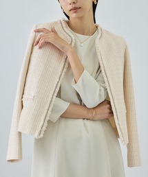 ツイードフリンジノーカラージャケット」に該当するホワイト/白色系の