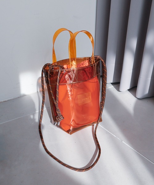 COLDE （コルデ）の「2way配色ビニールバッグ（トートバッグ・レディース・ブラック/ライトグリーン/オレンジ・FREE）」の22枚目の写真