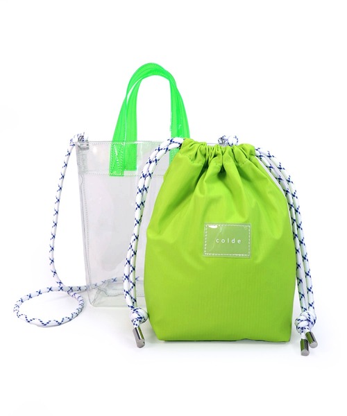 COLDE （コルデ）の「2way配色ビニールバッグ（トートバッグ・レディース・ブラック/ライトグリーン/オレンジ・FREE）」の9枚目の写真