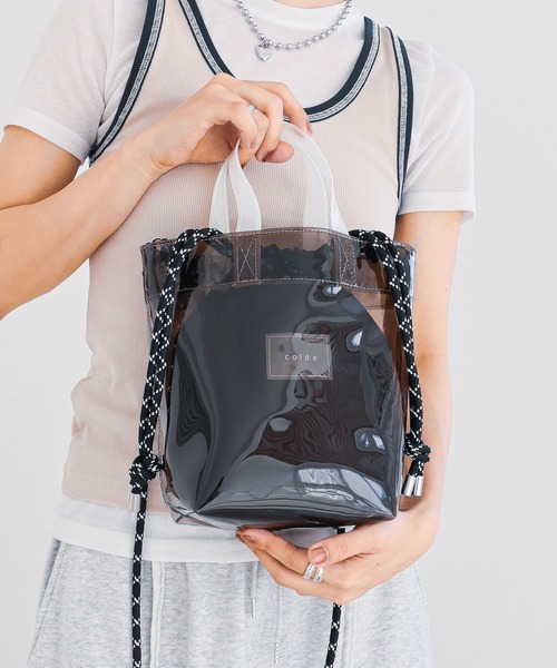 COLDE （コルデ）の「2way配色ビニールバッグ（トートバッグ・レディース・ブラック/ライトグリーン/オレンジ・FREE）」の13枚目の写真