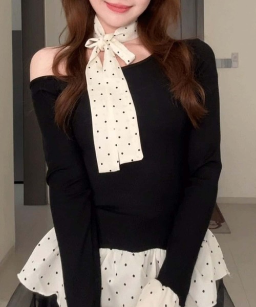 MAISON DE THERESE(メゾン ド テレーズ)の「オフショルダーTシャツ ロン T(Tシャツ/カットソー・レディース・ブラック・M)」の2枚目の写真