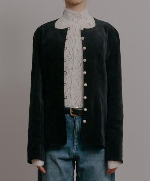 ルシェルブルー ベルベットパールボタンジャケット セール】ベルベットシャツジャケットw/パールボタン / Velvet Shirt