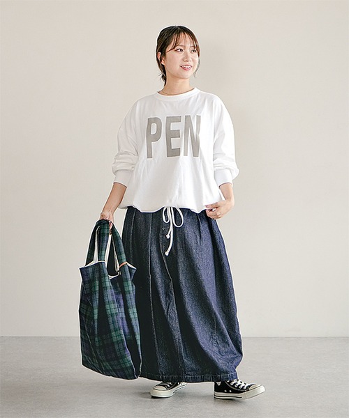 SOLAMONAT(ソラモナ)の「ペンネ天竺 モックネック裾ヒモ プリントプルオーバー PEN NE(Tシャツ/カットソー・レディース・杢グレー/ヘザーチャコール/ホワイト×ブラック/ブラック×グレー/ホワイト×グレー/ブラウン/キナリ/ブラック系その他・FREE)」の1枚目の写真