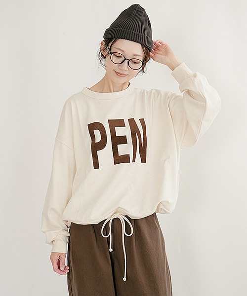 SOLAMONAT(ソラモナ)の「ペンネ天竺 モックネック裾ヒモ プリントプルオーバー PEN NE(Tシャツ/カットソー・レディース・杢グレー/ヘザーチャコール/ホワイト×ブラック/ブラック×グレー/ホワイト×グレー/ブラウン/キナリ/ブラック系その他・FREE)」の3枚目の写真