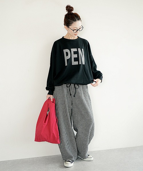 SOLAMONAT(ソラモナ)の「ペンネ天竺 モックネック裾ヒモ プリントプルオーバー PEN NE(Tシャツ/カットソー・レディース・杢グレー/ヘザーチャコール/ホワイト×ブラック/ブラック×グレー/ホワイト×グレー/ブラウン/キナリ/ブラック系その他・FREE)」の4枚目の写真