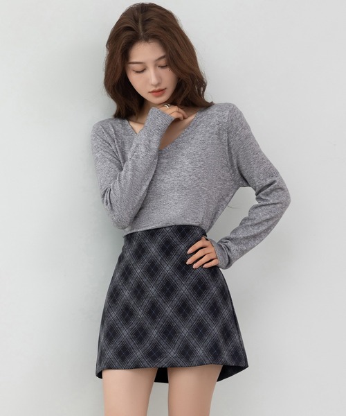 DAY CLOSET（デイ クローゼット）の「【ショート丈/ぺチパンツ付き】ハイウエストアーガイルチェックウール風ミニスカート レディース（スカート・レディース・グレー/ブラウン・S/M/L）」の5枚目の写真