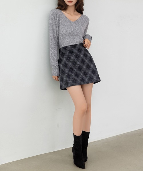 DAY CLOSET（デイ クローゼット）の「【ショート丈/ぺチパンツ付き】ハイウエストアーガイルチェックウール風ミニスカート レディース（スカート・レディース・グレー/ブラウン・S/M/L）」の8枚目の写真