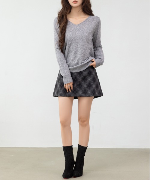 DAY CLOSET（デイ クローゼット）の「【ショート丈/ぺチパンツ付き】ハイウエストアーガイルチェックウール風ミニスカート レディース（スカート・レディース・グレー/ブラウン・S/M/L）」の9枚目の写真