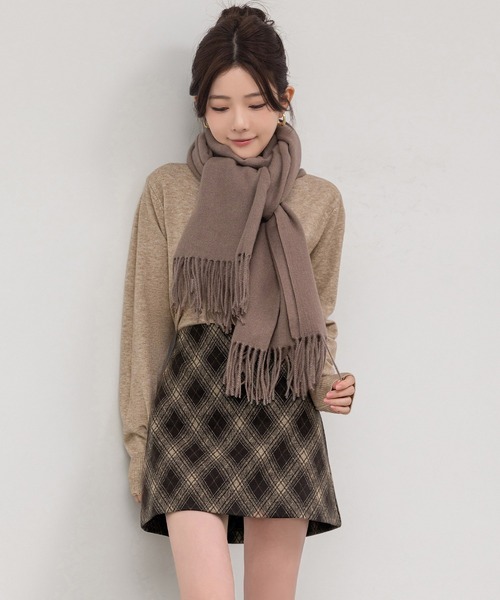 DAY CLOSET（デイ クローゼット）の「【ショート丈/ぺチパンツ付き】ハイウエストアーガイルチェックウール風ミニスカート レディース（スカート・レディース・グレー/ブラウン・S/M/L）」の14枚目の写真