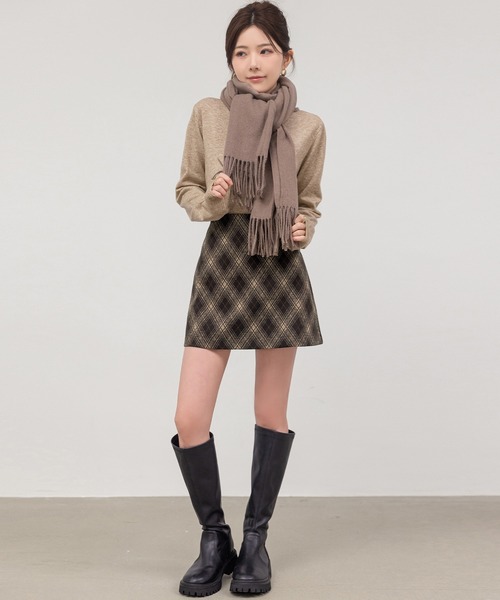 DAY CLOSET（デイ クローゼット）の「【ショート丈/ぺチパンツ付き】ハイウエストアーガイルチェックウール風ミニスカート レディース（スカート・レディース・グレー/ブラウン・S/M/L）」の16枚目の写真