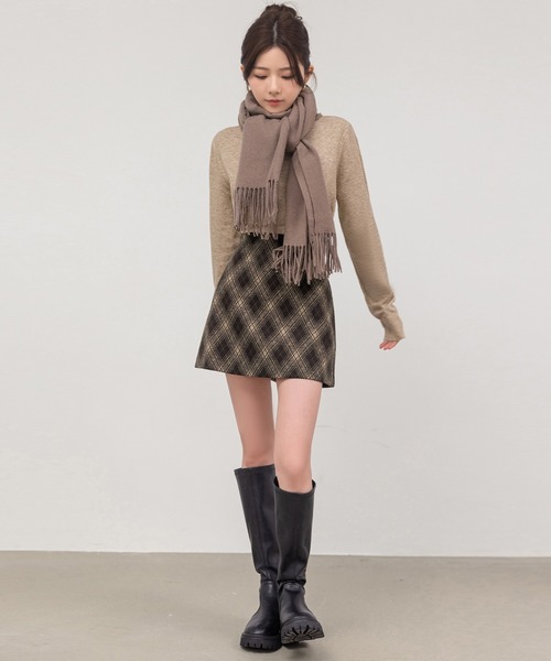 DAY CLOSET（デイ クローゼット）の「【ショート丈/ぺチパンツ付き】ハイウエストアーガイルチェックウール風ミニスカート レディース（スカート・レディース・グレー/ブラウン・S/M/L）」の17枚目の写真