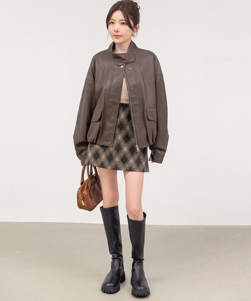 DAY CLOSET（デイ クローゼット）の「【ショート丈/ぺチパンツ付き】ハイウエストアーガイルチェックウール風ミニスカート レディース（スカート・レディース・グレー/ブラウン・S/M/L）」の18枚目の写真