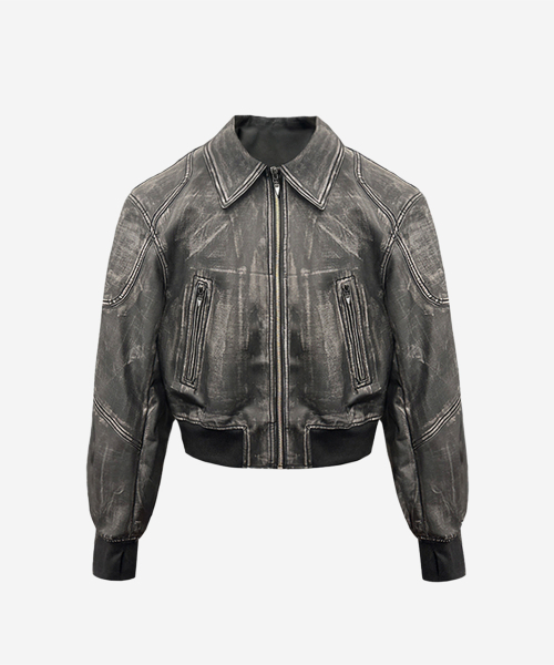 BLR（ビーエルアール）の「Leather Pauldron Biker Cropped Jacket（ライダースジャケット・メンズ・グレー・SMALL/MEDIUM）」の2枚目の写真