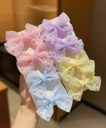 MAISON SELECT（メゾンセレクト）の「12D19-KR パール付 パステル シアー リボン ヘアクリップ ガーリー（バレッタ/ヘアクリップ）」