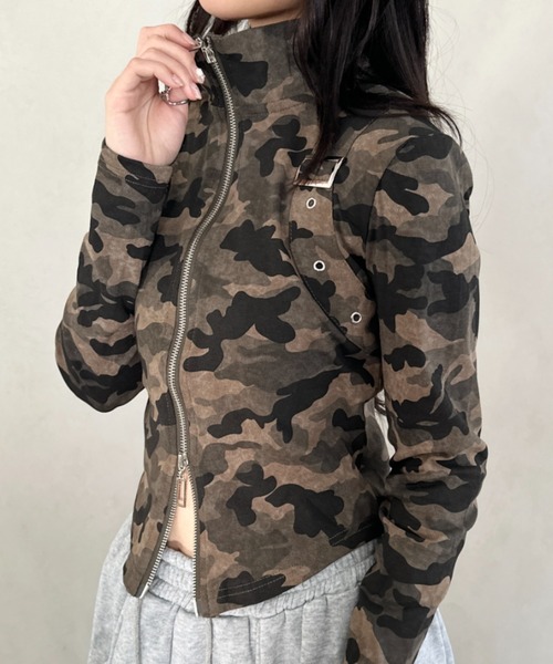 Bamm(バム)の「ダブルジップハーフネッククロップドトップス(Tシャツ/カットソー・レディース・ブラック/カモフラージュ/ホワイト・FREE)」の21枚目の写真