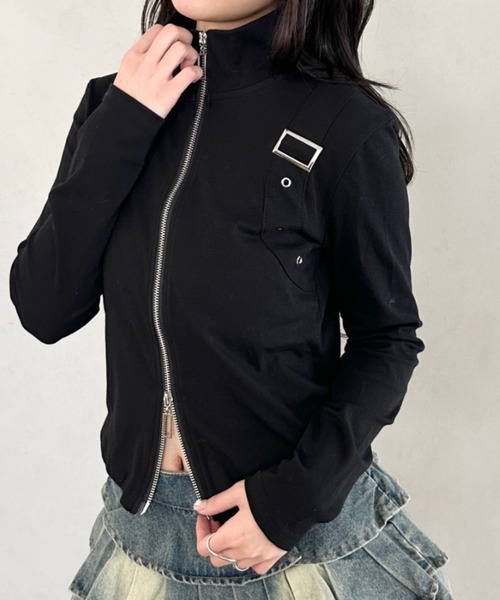 Bamm(バム)の「ダブルジップハーフネッククロップドトップス(Tシャツ/カットソー・レディース・ブラック/カモフラージュ/ホワイト・FREE)」の16枚目の写真