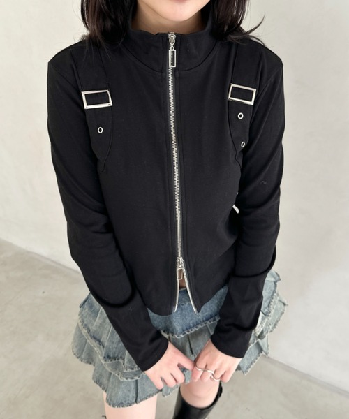 Bamm(バム)の「ダブルジップハーフネッククロップドトップス(Tシャツ/カットソー・レディース・ブラック/カモフラージュ/ホワイト・FREE)」の19枚目の写真