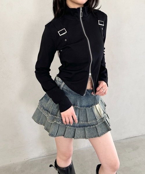 Bamm(バム)の「ダブルジップハーフネッククロップドトップス(Tシャツ/カットソー・レディース・ブラック/カモフラージュ/ホワイト・FREE)」の20枚目の写真