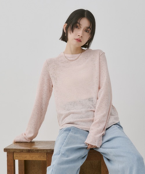 hunch(ハンチ)の「配色メロウ リブシアートップス(Tシャツ/カットソー・レディース・アイボリー/ブラック/ベビーピンク/アッシュグレー・FREE)」の4枚目の写真