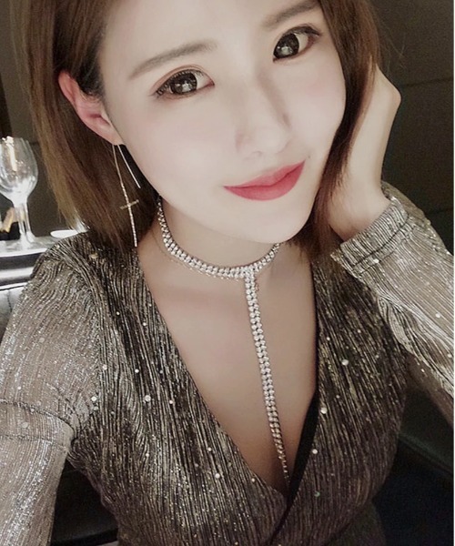 レディース チョーカー ネックレス ラインストーン(BDS)（チョーカー