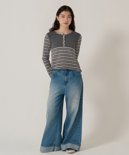 TINA:JOJUN(ティーナジョジュン)の「ペプラム ボーダー ドッキング カットソー TINA:JOJUN(Tシャツ/カットソー・レディース・グレー/バーガンディー・M)」の10枚目の写真